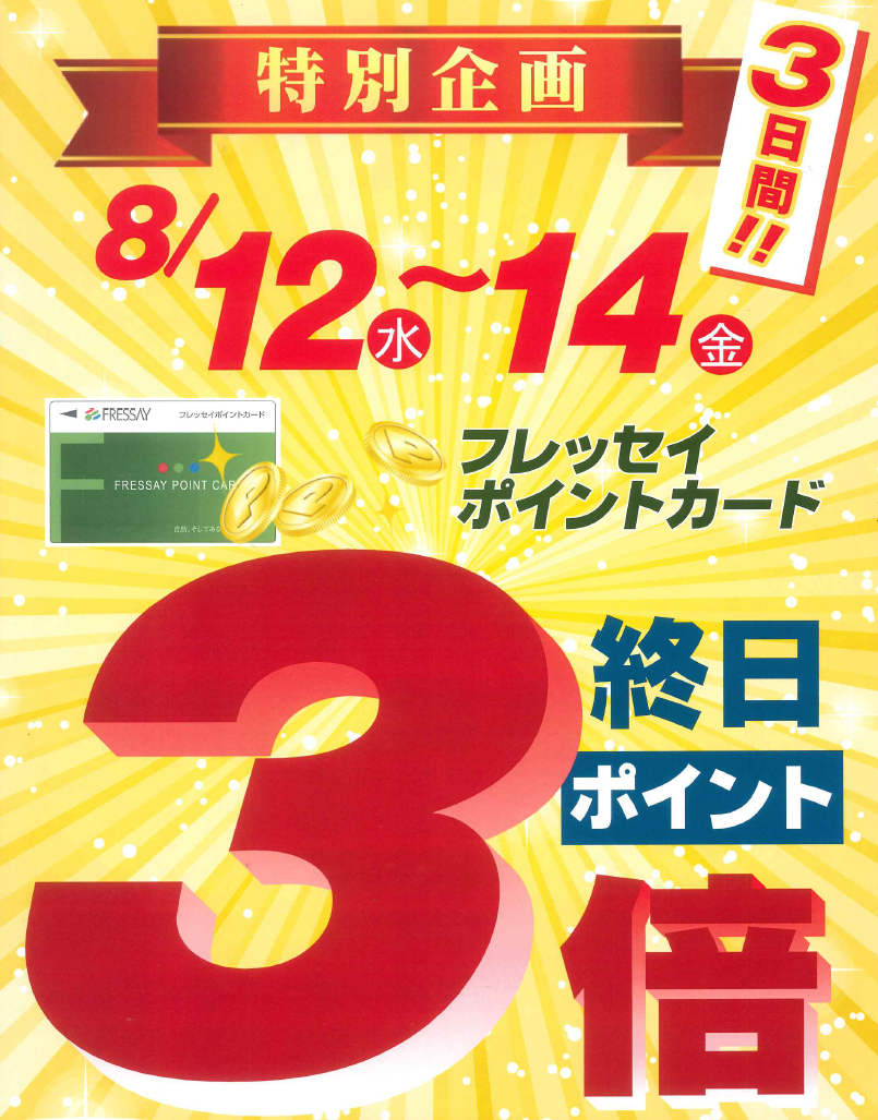 8月12日～8月14日 3日間 ポイント3倍！