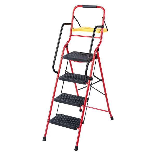 トレー付き脚立4段 手すり付き